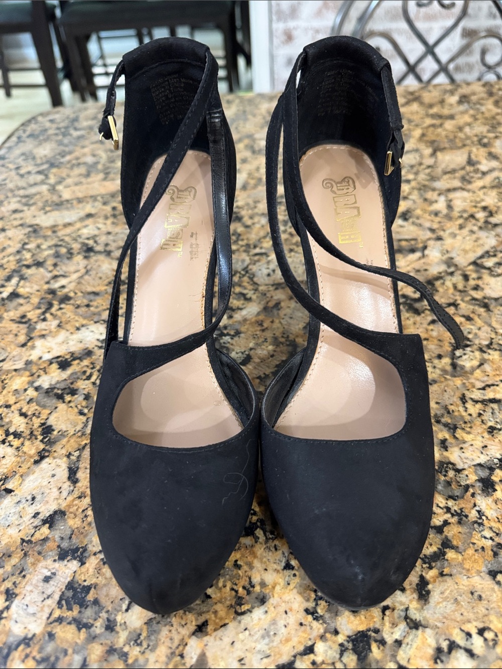 Black Pointed-Toe Ankle-Strap Women’s Flats - Picture 5 of 5